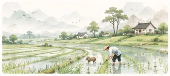 小满时节水田农事插画